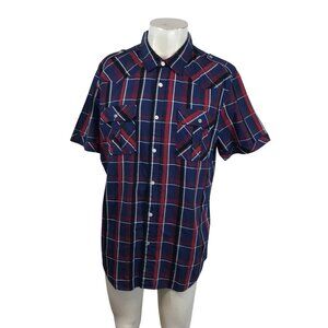 3RD & ARMY - MEN'S - NAVY & RED SHORT SLEEVE BUTTON COLLARED SHIRT W/ POCKET